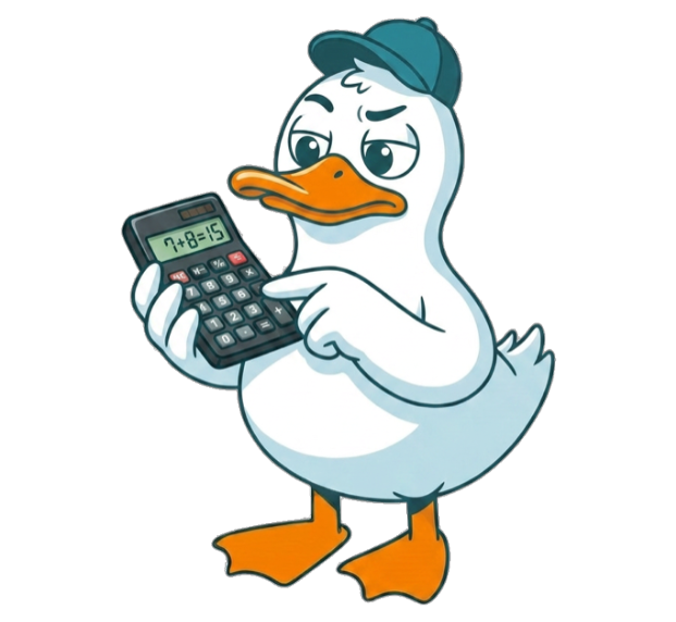 FrenchShopper mascot working out a price on a calculator